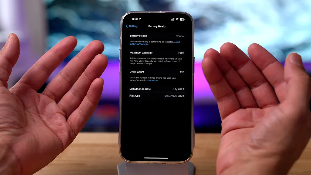 iOS 17.4のiOS設定のバッテリーの状態ページ